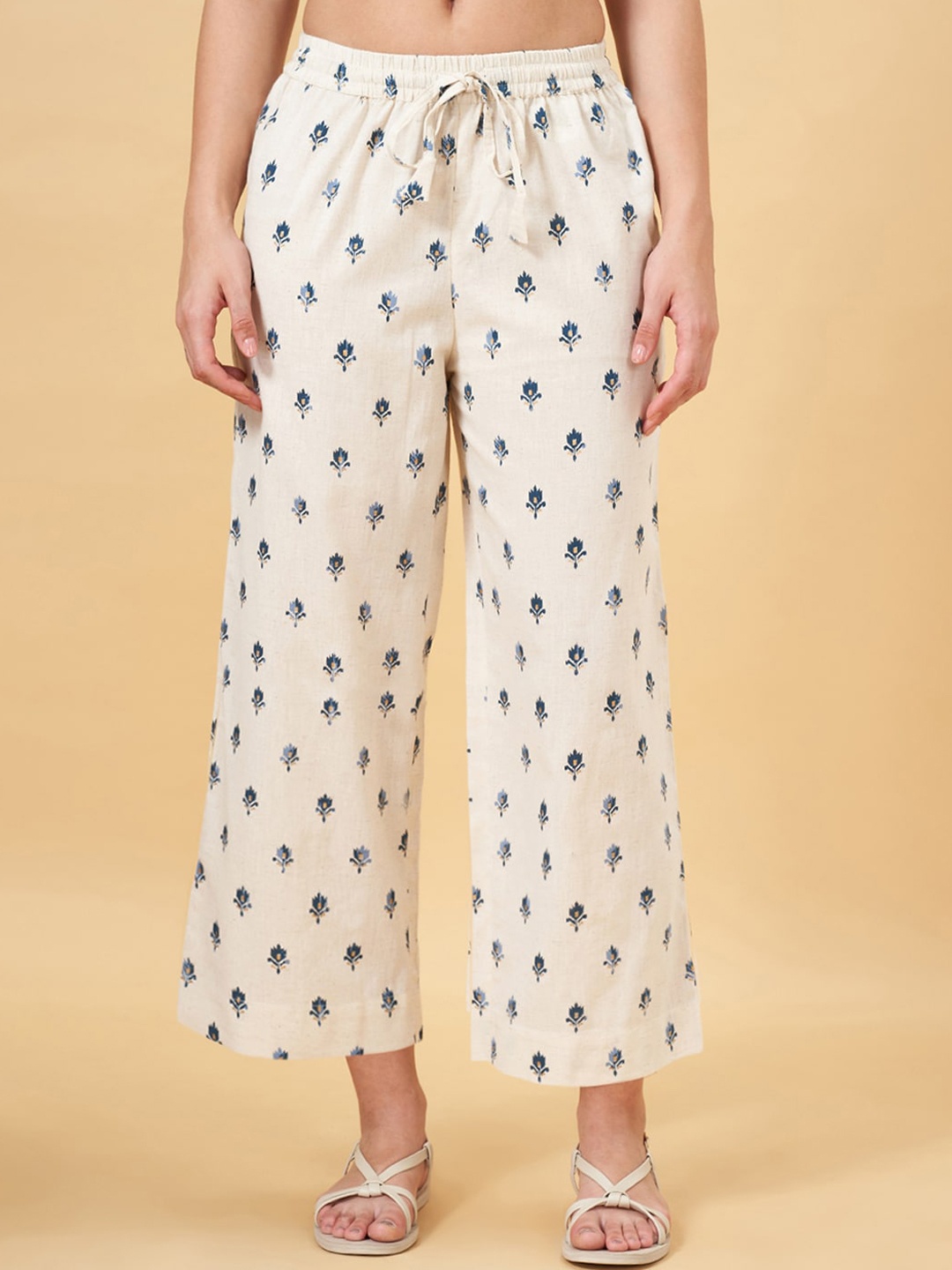 

RANGMANCH BY PANTALOONS Women Polka Dot Printed Cotton Trouser, White