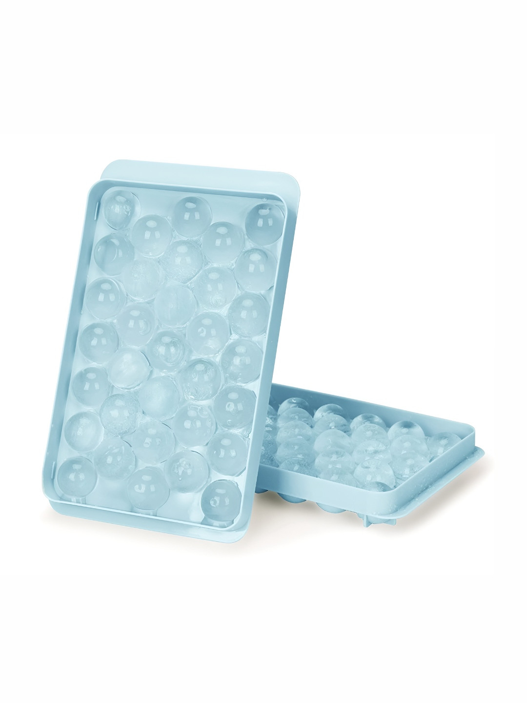 

Alexvyan Blue 33 Round Pop Up Easy Release Flexible Ice Cube Tray & Lid For Freezer