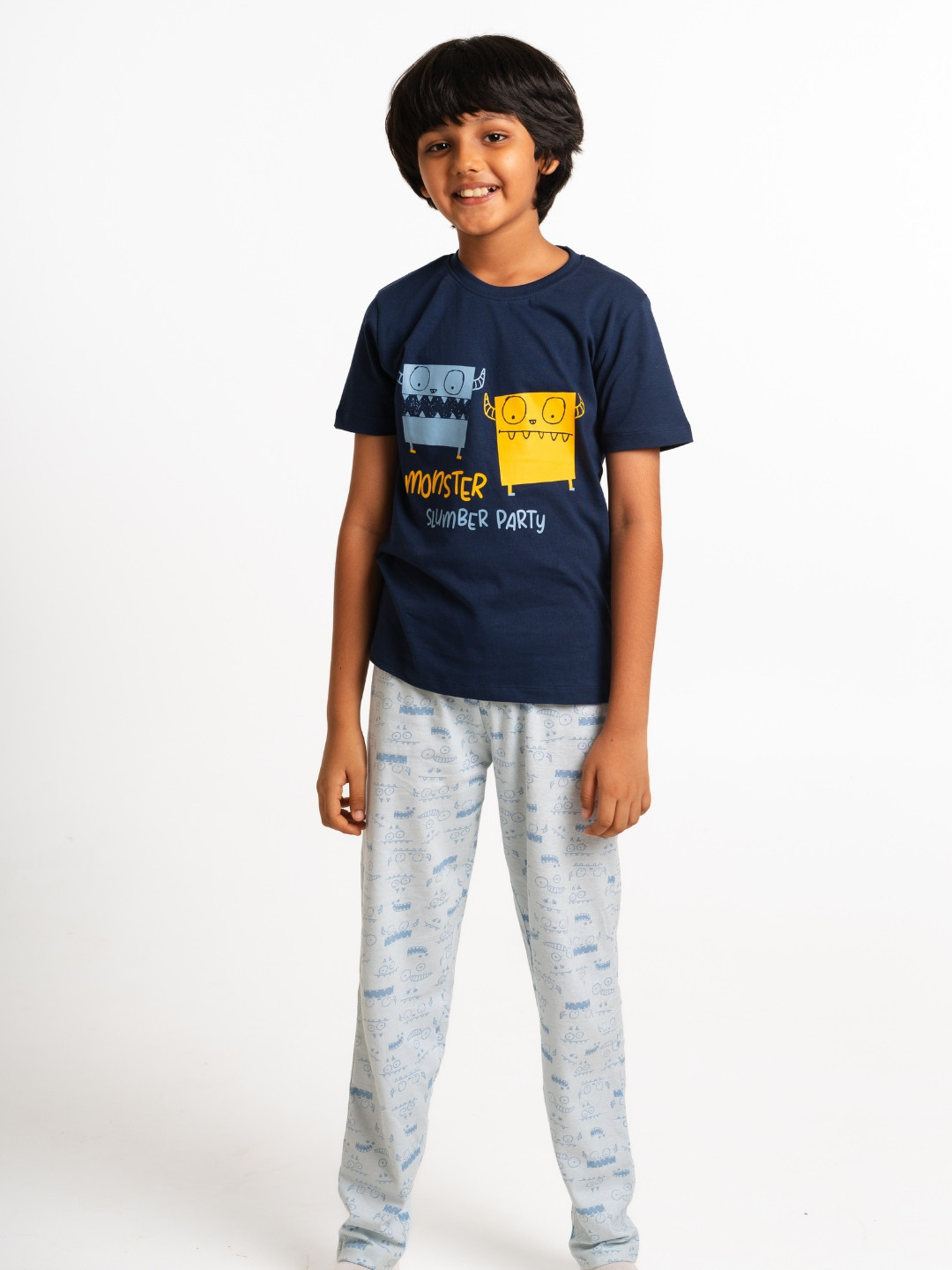 

Nap Chief Kids Printed Pure Cotton T-shirt With Pyjamas, Navy blue