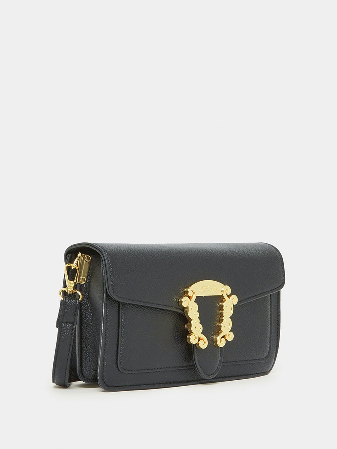 

Styli Black Textured Buckle Detail Structured Shoulder Bag