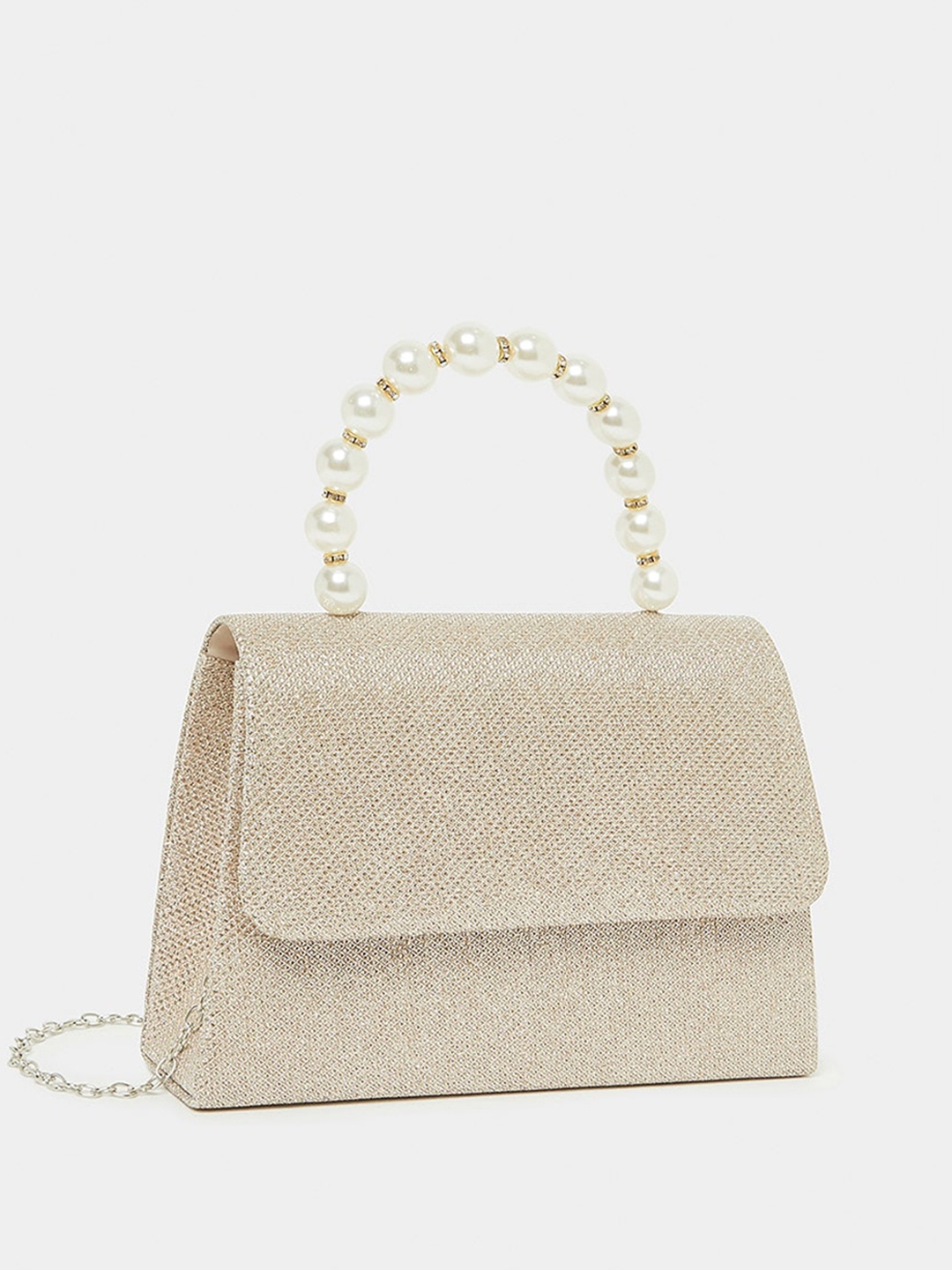 

Styli Embellished Structured Handle Handheld Bag, Beige