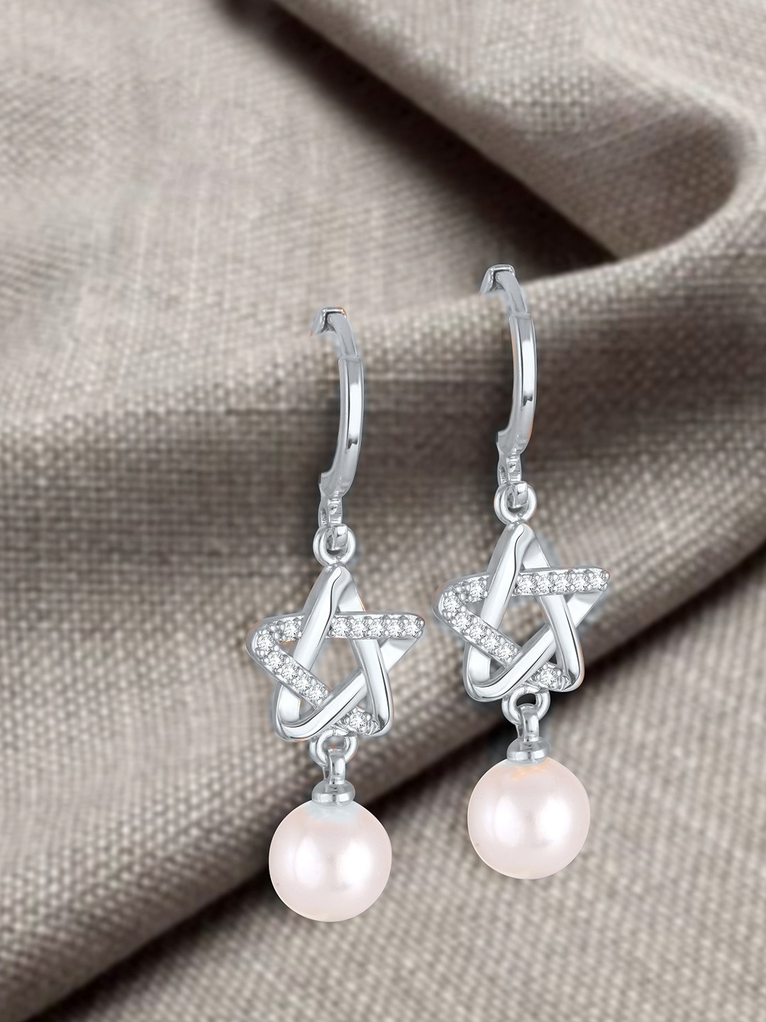 

Vighnaharta Rhodium Plated Contemporary Cubic Zirconia Drop Earring, Silver