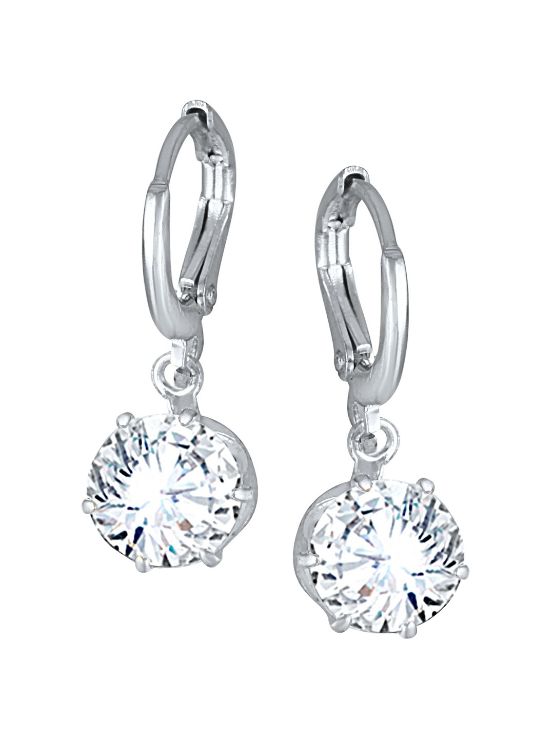 

Vighnaharta Rhodium Plated CZ Studded Contemporary Drop Earrings, Silver