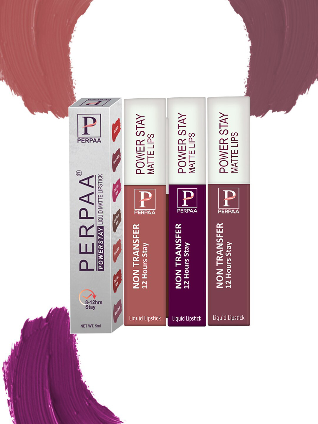

PERPAA Set Of 3 Power Stay Long Lasting Liquid Matte Lipsticks - 5 ml Each - 03-21-23, Red
