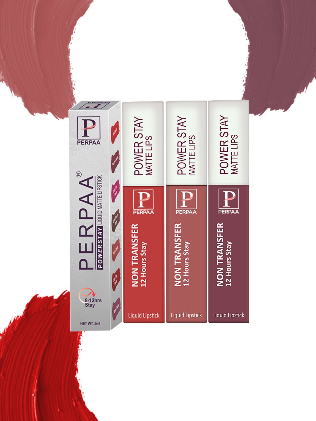 

PERPAA Set Of 3 Power Stay Long Lasting Liquid Matte Lipstick- 5ml Each-23-21-01, Multi