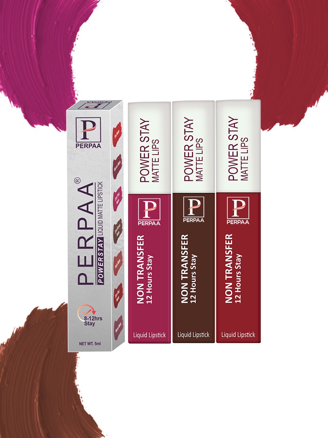 

PERPAA Set Of 3 Power Stay Long Lasting Liquid Matte Lipsticks - 5 ml Each - 10-16-22, Red