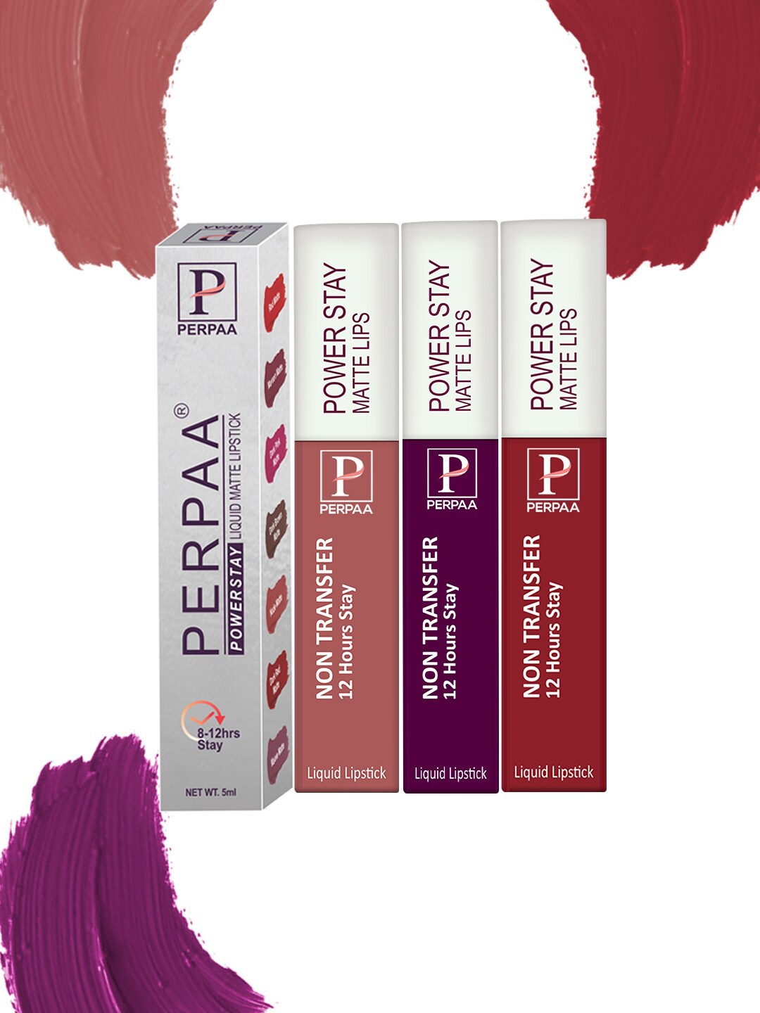 

PERPAA Set Of 3 Power Stay Long Lasting Liquid Matte Lipstick- 5ml Each-03-21-22, Multi