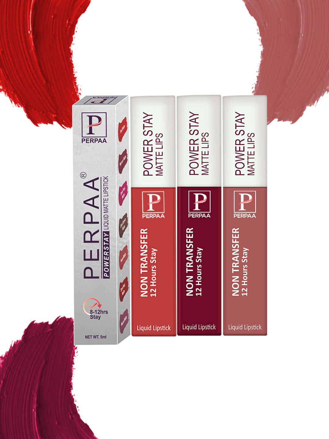 

PERPAA Set Of 3 Power Stay Long Lasting Liquid Matte Lipstick- 5ml Each-09-01-21, Multi