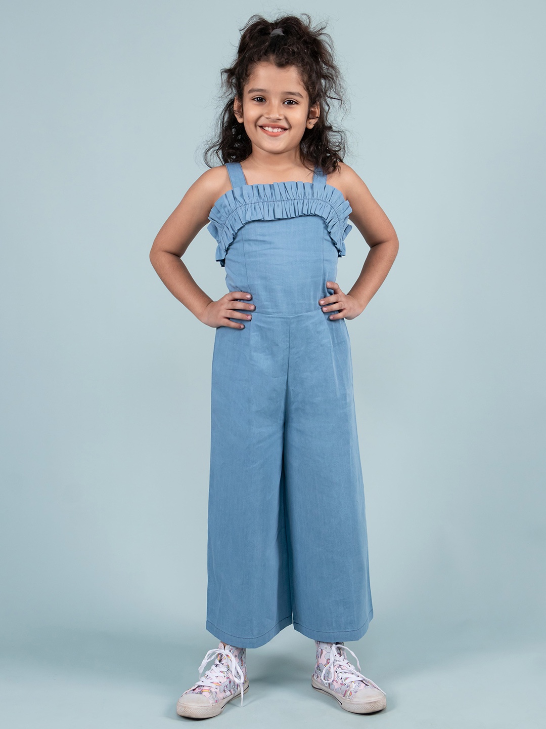 

TWEENY MINI Girls Shoulder Strap Basic Jumpsuit, Blue