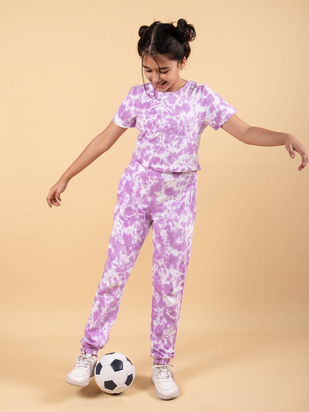 

TWEENY MINI Girls Tie Dye Pure Cotton T-shirt With Joggers Set, Lavender