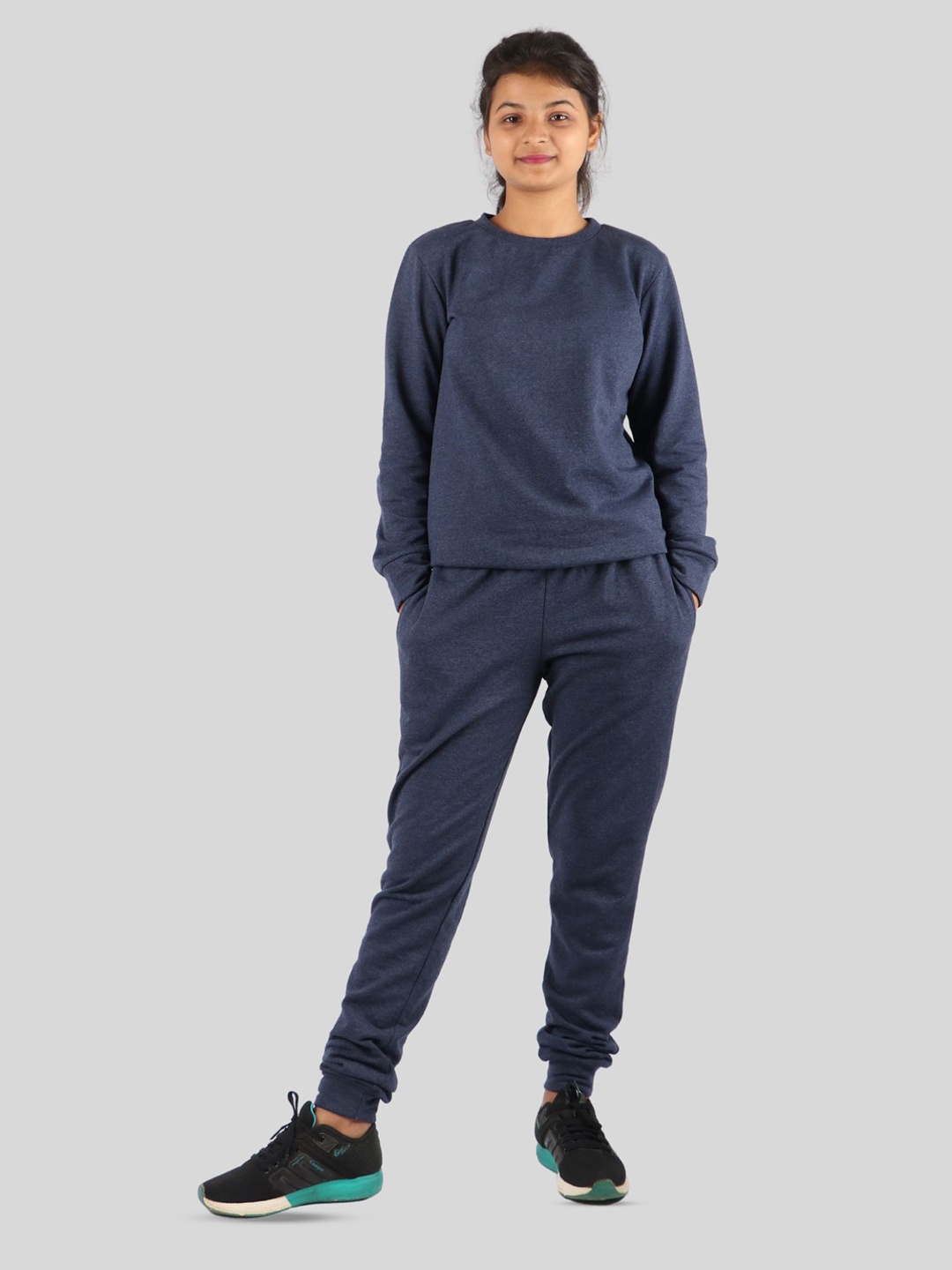 

TWEENY MINI Girls Round Neck Cotton T-shirt with Trousers, Navy blue