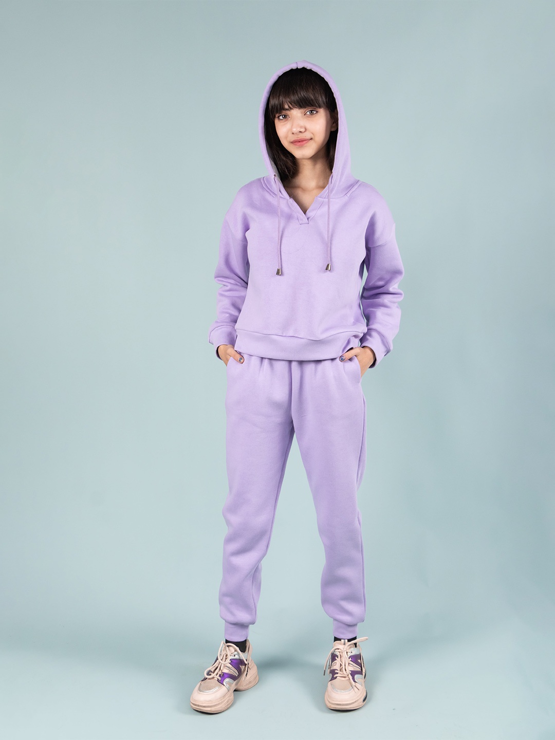 

TWEENY MINI Girls Hooded Cotton Fleece T-shirt with Pyjamas, Lavender