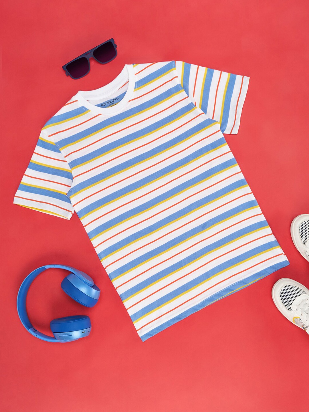 

Pantaloons Junior Boys Striped Round Neck Cotton T-shirt, White