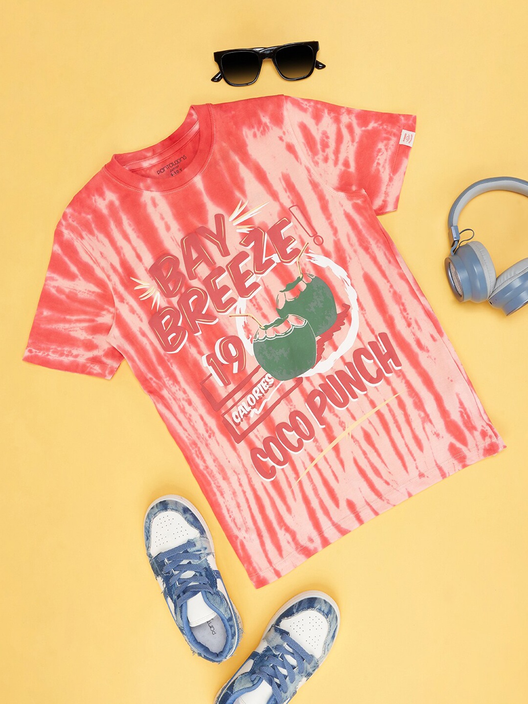 

Pantaloons Junior Boys Printed Round Neck Cotton Casual T-shirt, Coral