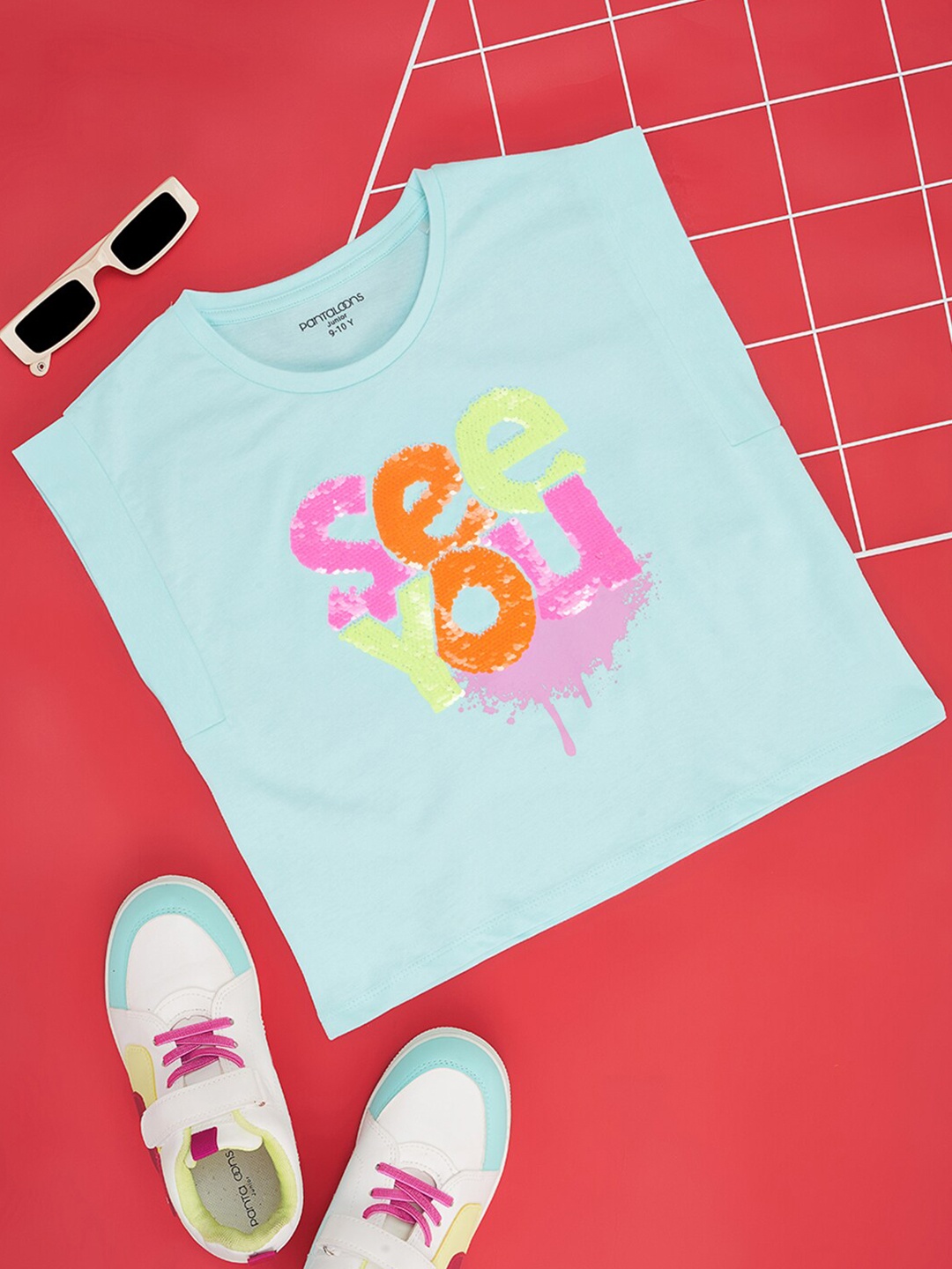 

Pantaloons Junior Girls Graphic Printed Cotton T-shirt, Blue