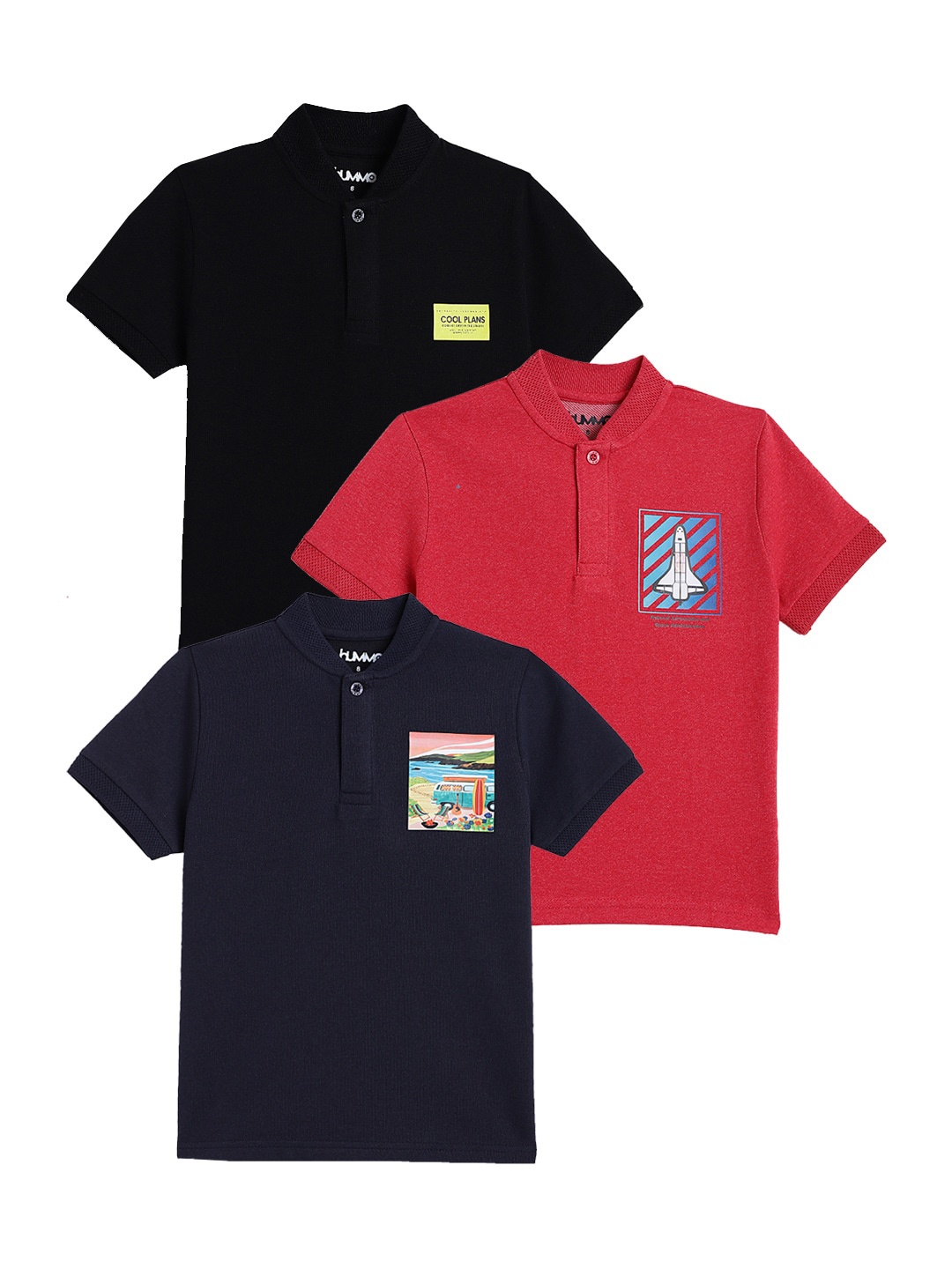 

Anthrilo Boys Pack Of 3 Polo Collar Cotton T-shirts, Black