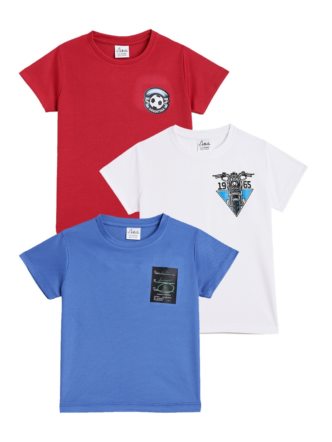 

Anthrilo Boys Pack Of 3 Graphic Printed Cotton T-shirts, Red