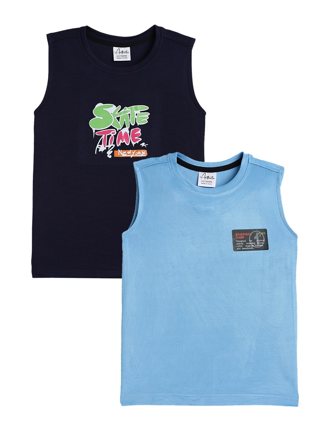 

Anthrilo Boys Pack Of 2 Round Neck Graphic Printed T-shirts, Multi