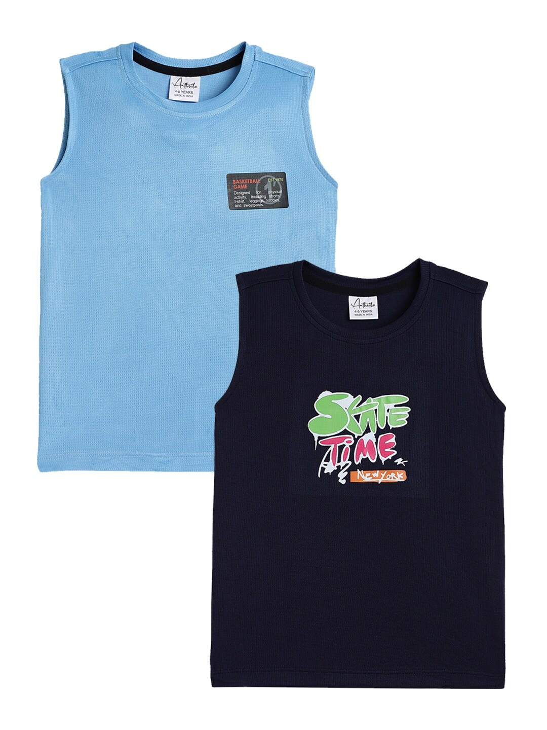 

Anthrilo Boys Pack Of 2 Round Neck Graphic Printed T-shirts, Multi