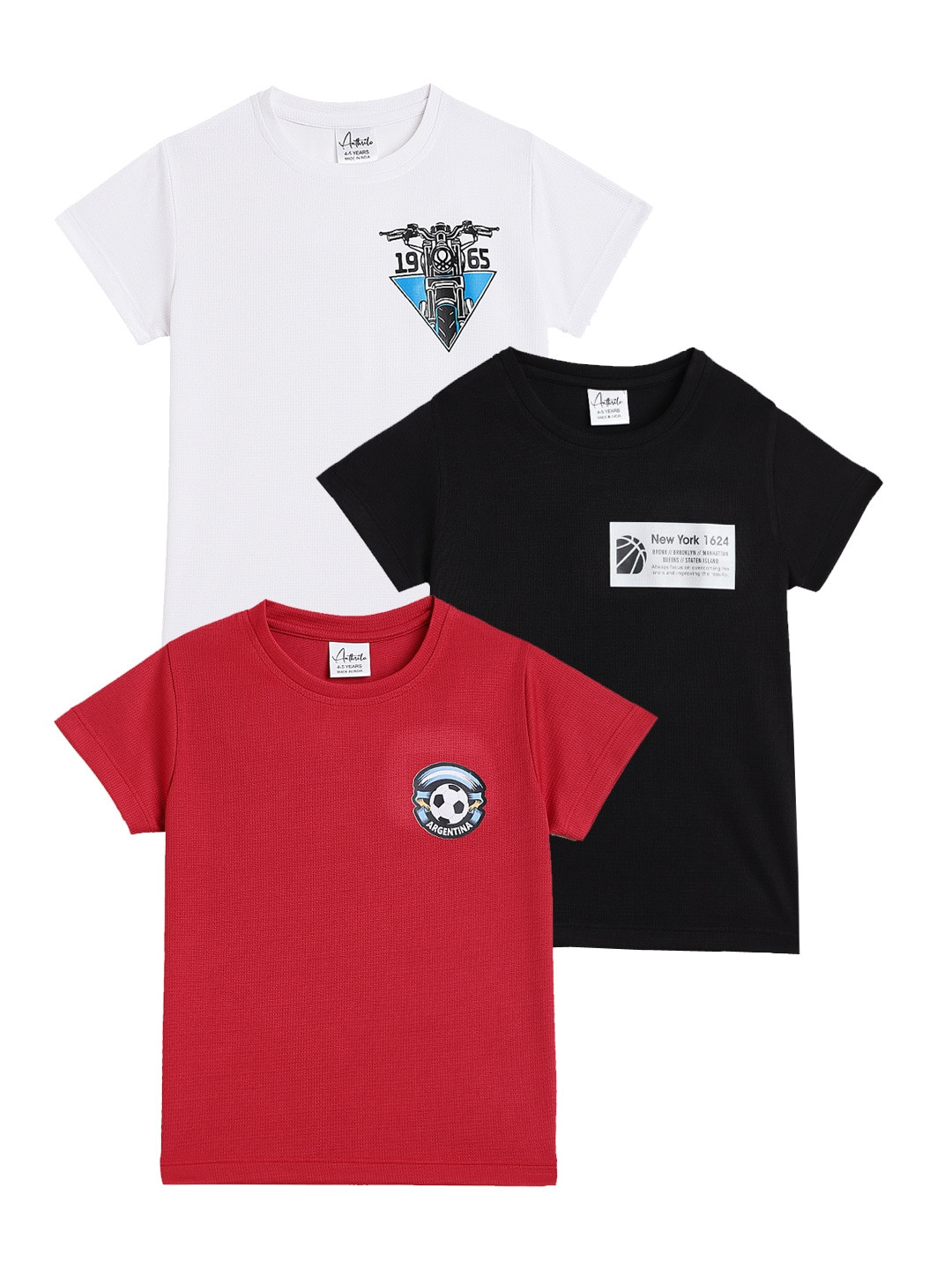 

Anthrilo Boys Pack of 3 Round Neck Graphic Printed Cotton Regular Fit T-shirts, White