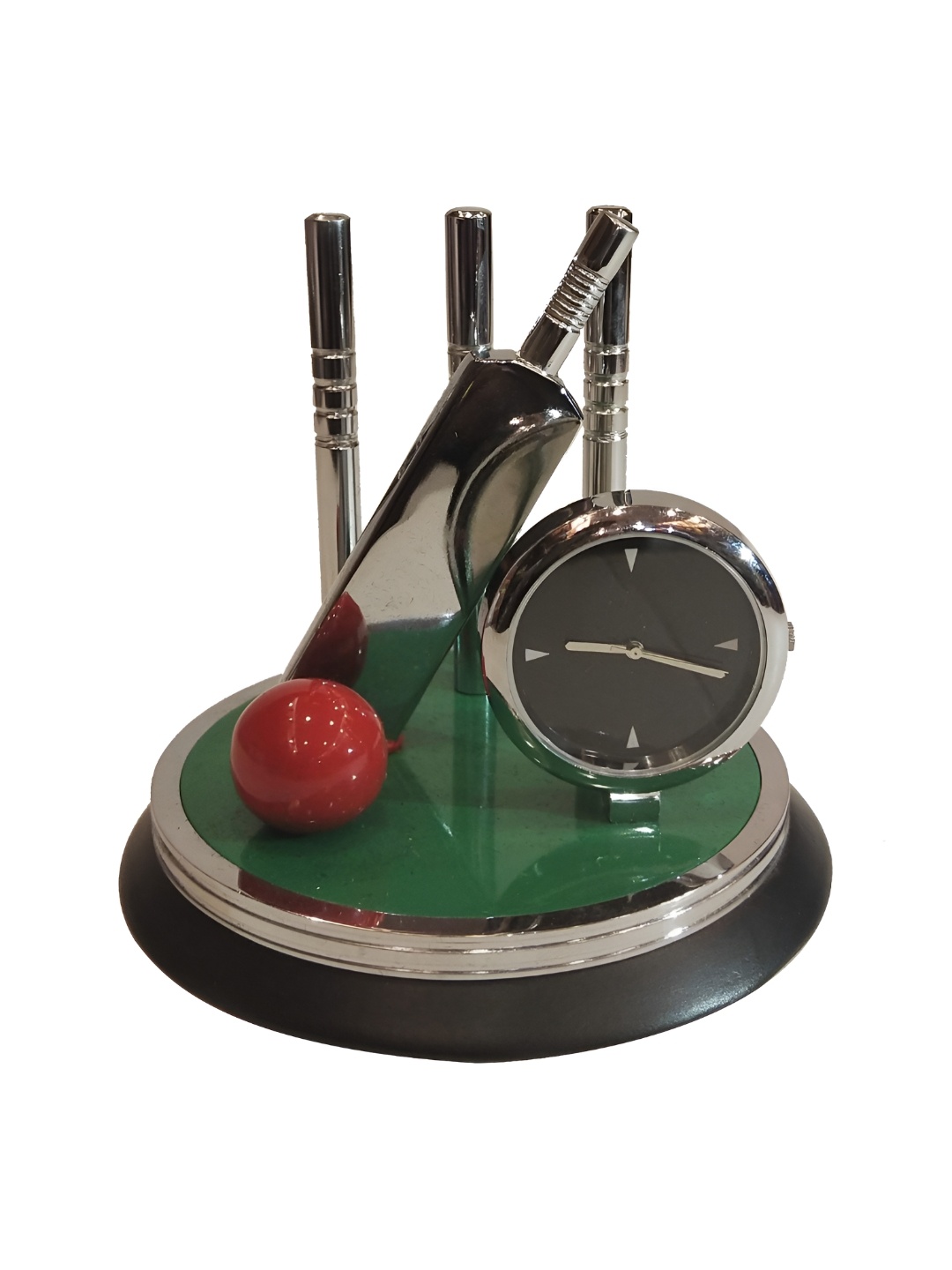 

Saugat Traders Green & Silver Toned Figurine Cricket Clock Showpiece