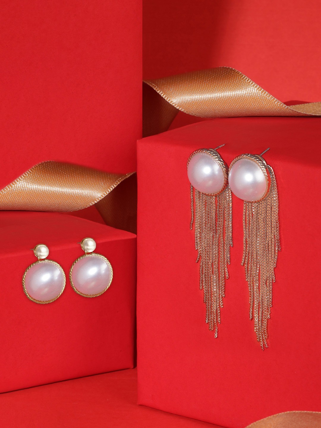 

Zaveri Pearls Set of 2 Contemporary Drop Earrings, Gold