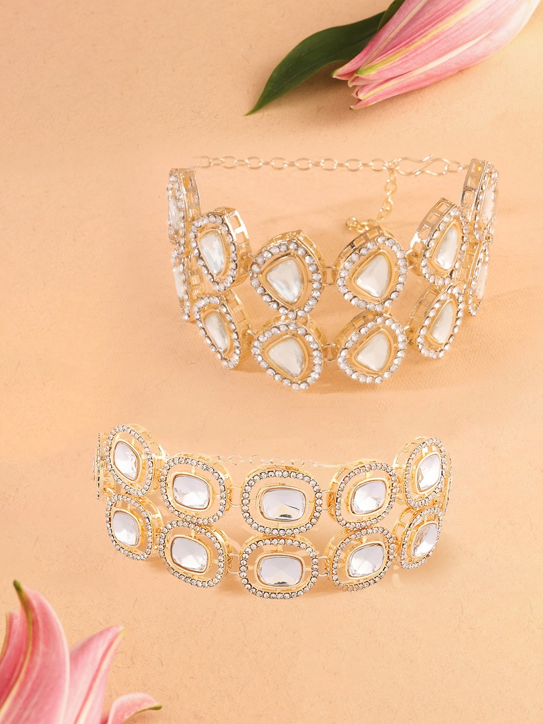 

Zaveri Pearls Set of 2 Gold-Plated Austrian Diamonds Studded Wraparound Bracelets