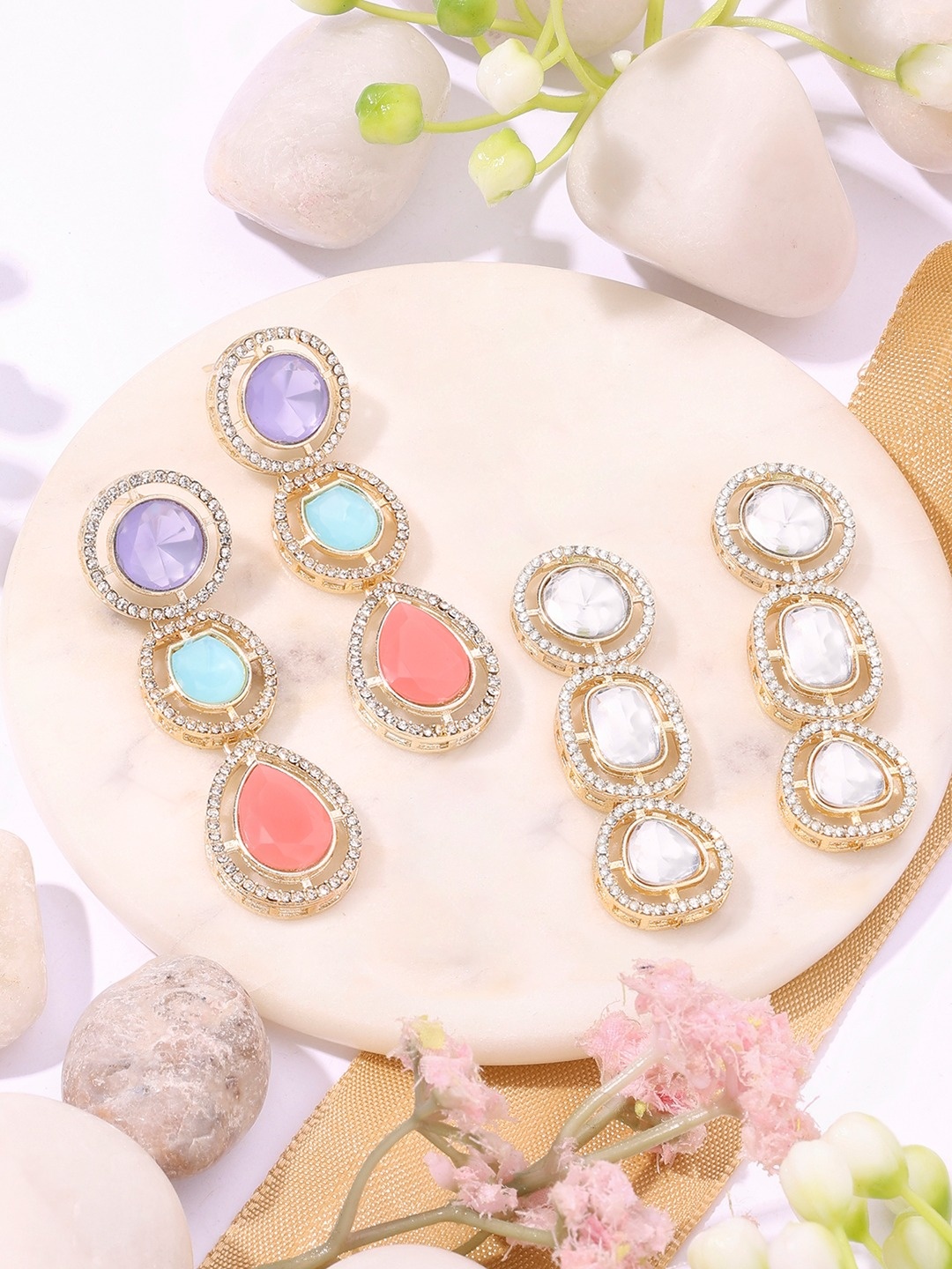 

Zaveri Pearls Set of 2 Contemporary Studs Earrings, Gold