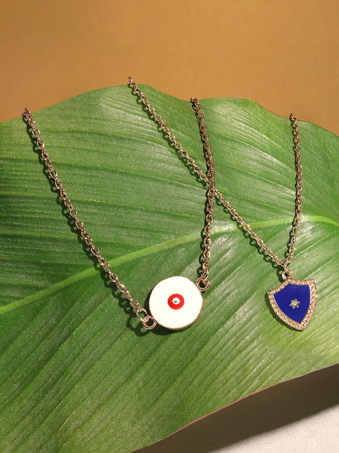 

Zaveri Pearls Set of 2 Gold-Plated Enamel & Evil Eye Stone Studded Chains