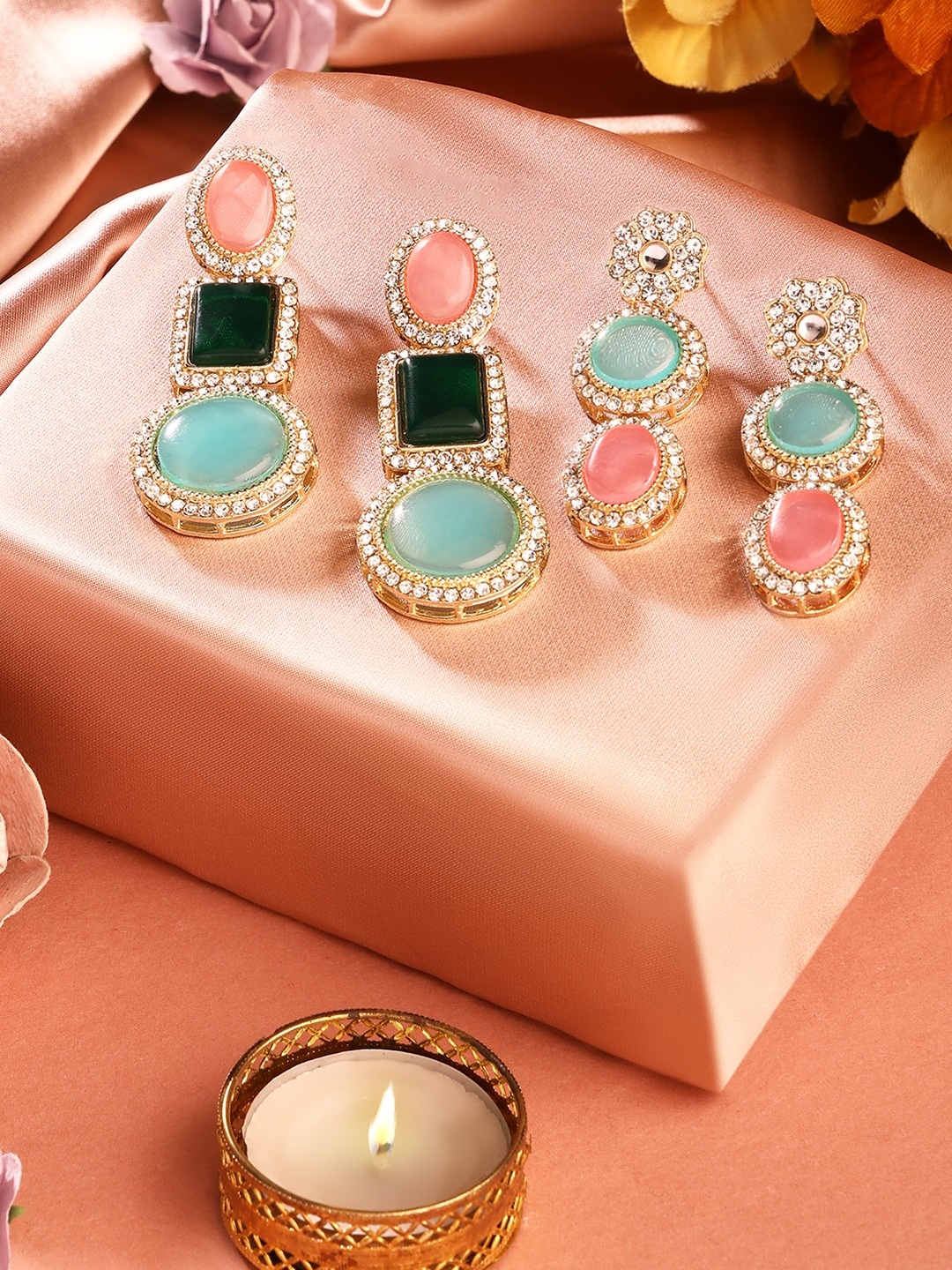 

Zaveri Pearls Set Of 2 Gold Plated Contemporary Drop Earrings