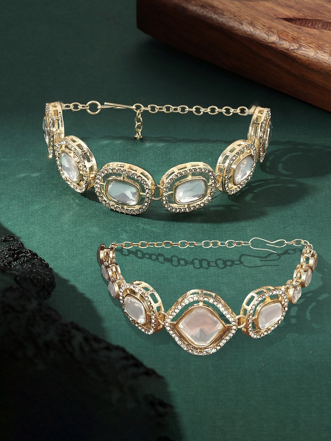 

Zaveri Pearls Set of 2 Gold-Plated Austrian Diamonds Studded Wraparound Bracelets