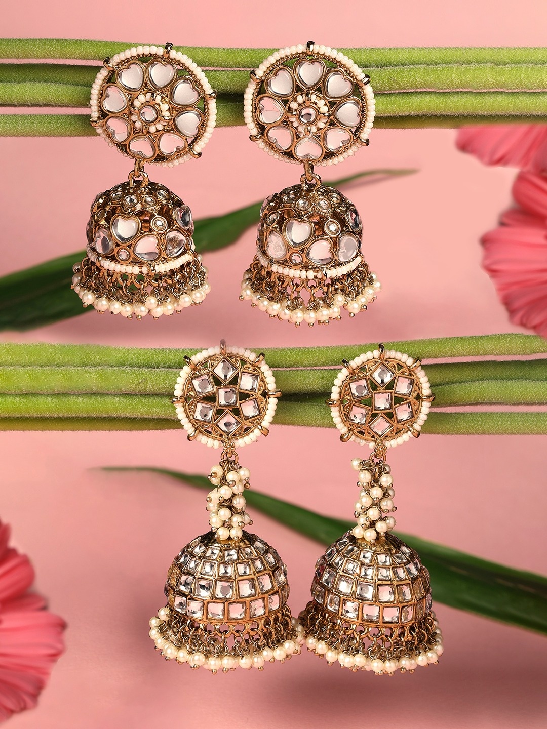 

Zaveri Pearls Set Of 2 Gold Plated Jhumkas