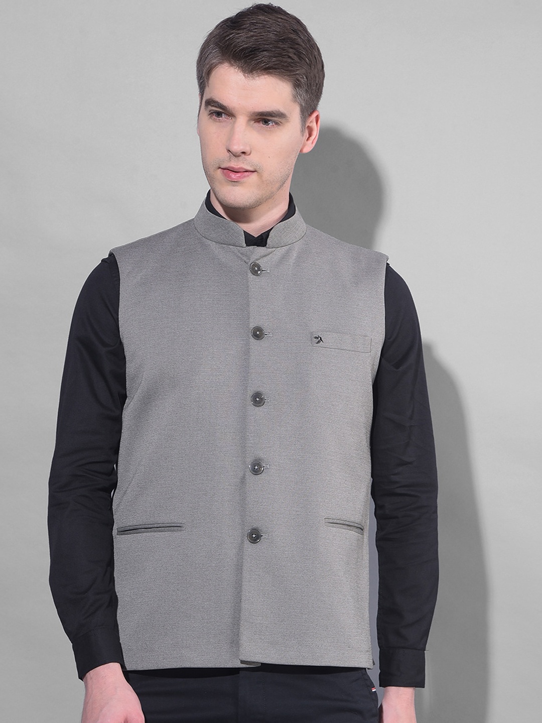 

Canary London Slim Fit Woven Nehru Jacket, Grey