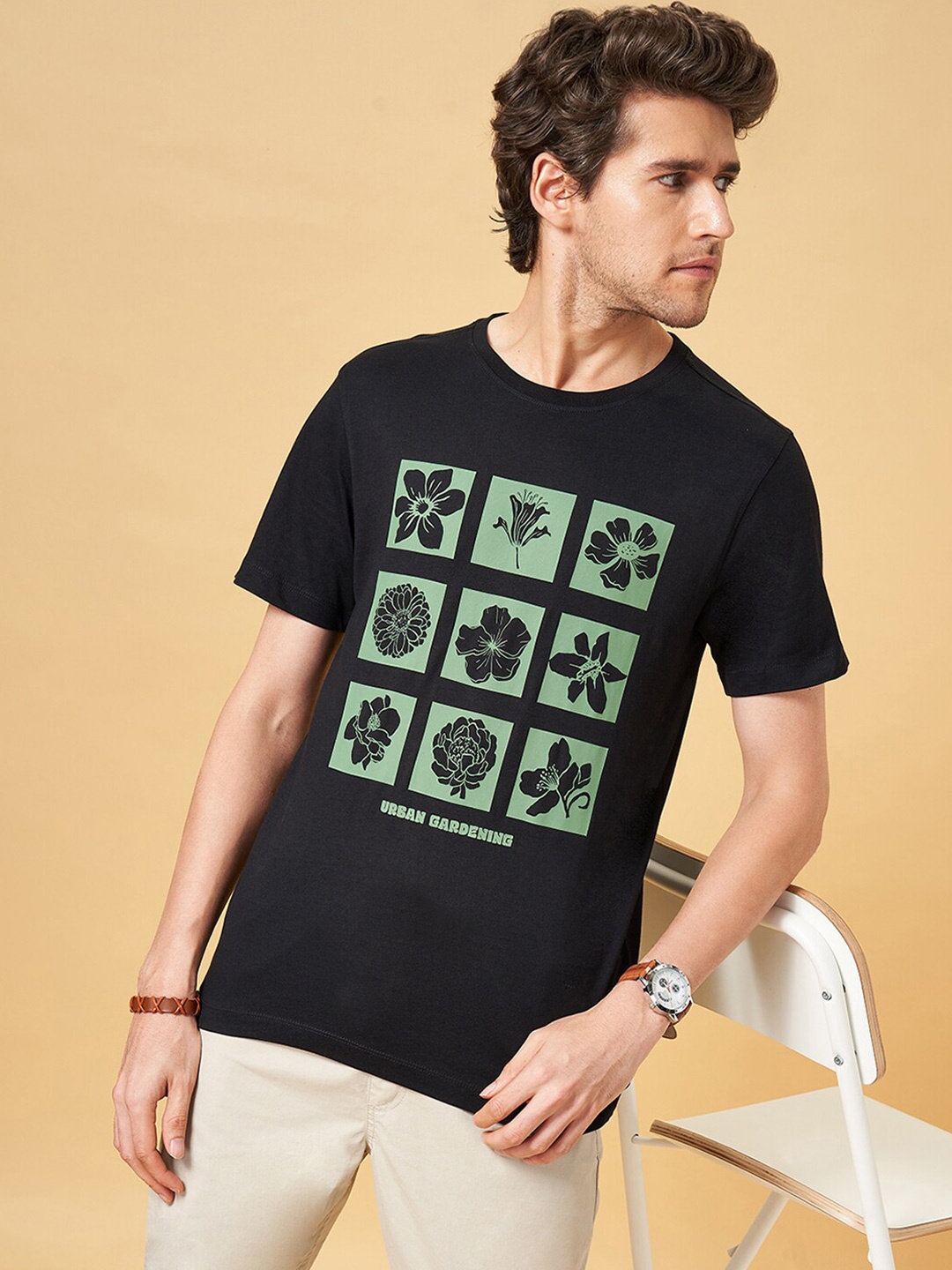 Urban Ranger by pantaloons Printed Round Neck Slim Fit T-shirt, Grey