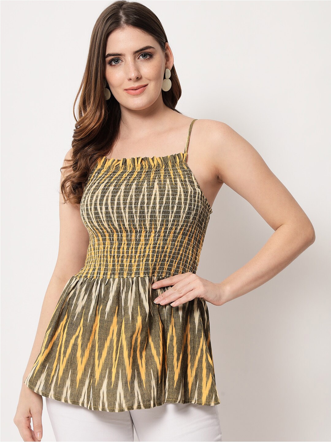 

KALINI Printed Cotton Empire Top, Green