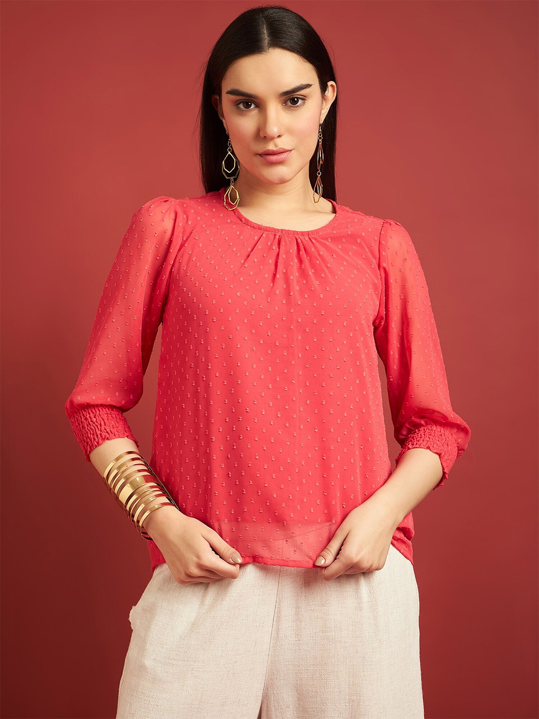 

all about you Geometric Printed Styled Back Top, Pink