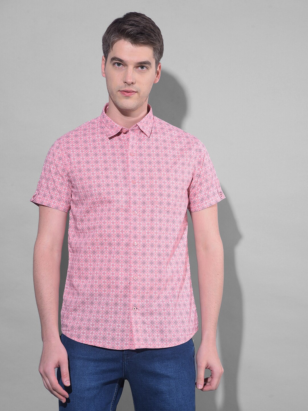 

Canary London Smart Slim Fit Conversational Printed Casual Shirt, Peach