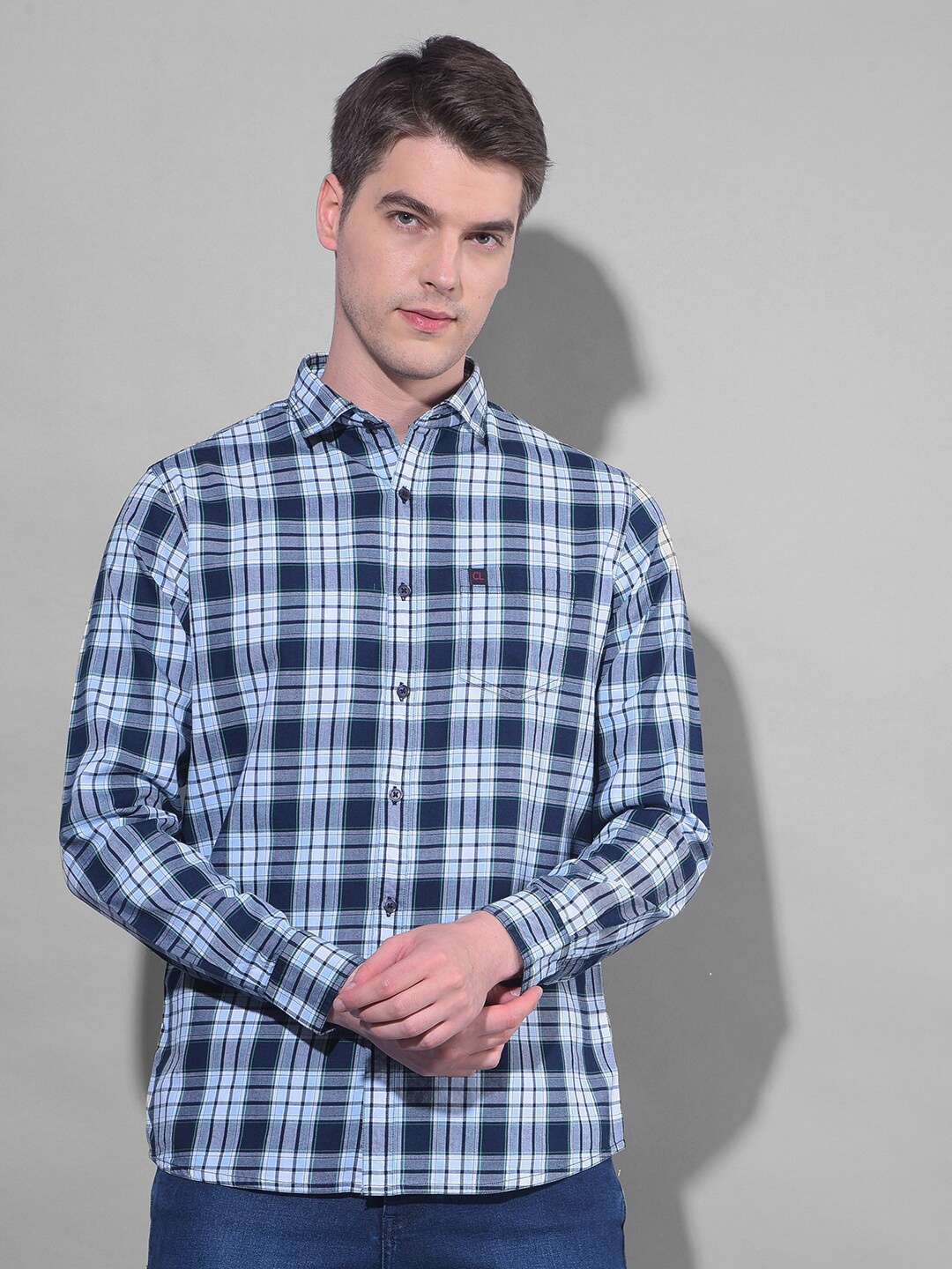 

Canary London Smart Slim Fit Tartan Checks Cotton Casual Shirt, Blue