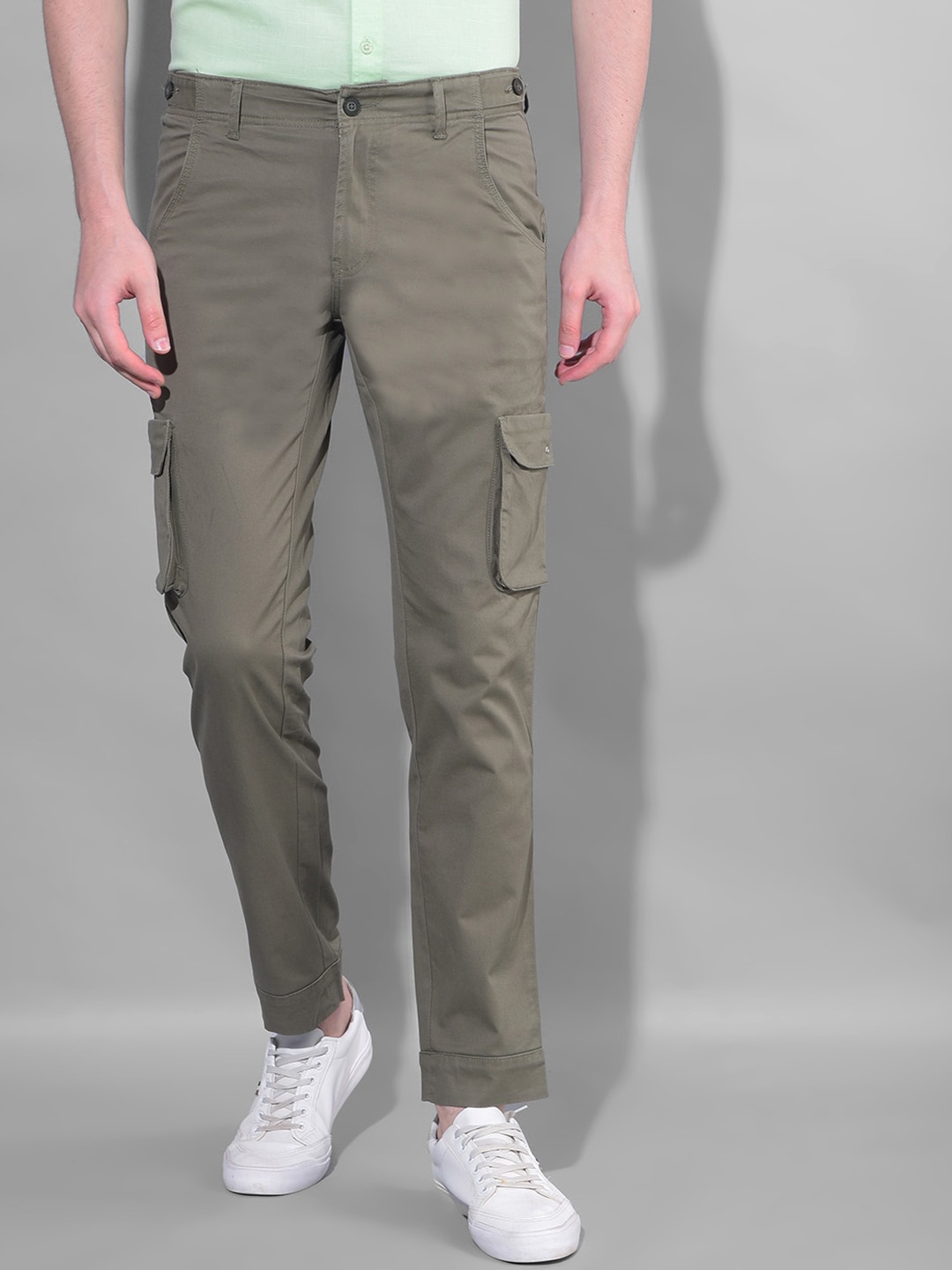 

Canary London Men Smart Slim Fit Wrinkle Free Cotton Cargos Trousers, Olive