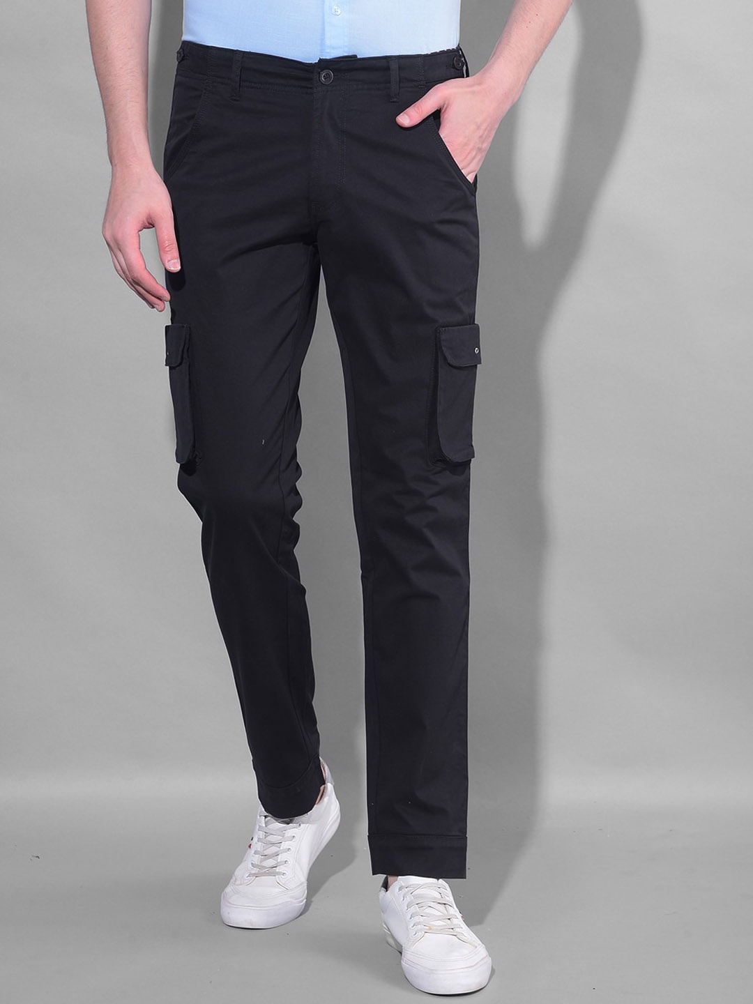

Canary London Men Smart Slim Fit Wrinkle Free Cotton Cargos Trousers, Black