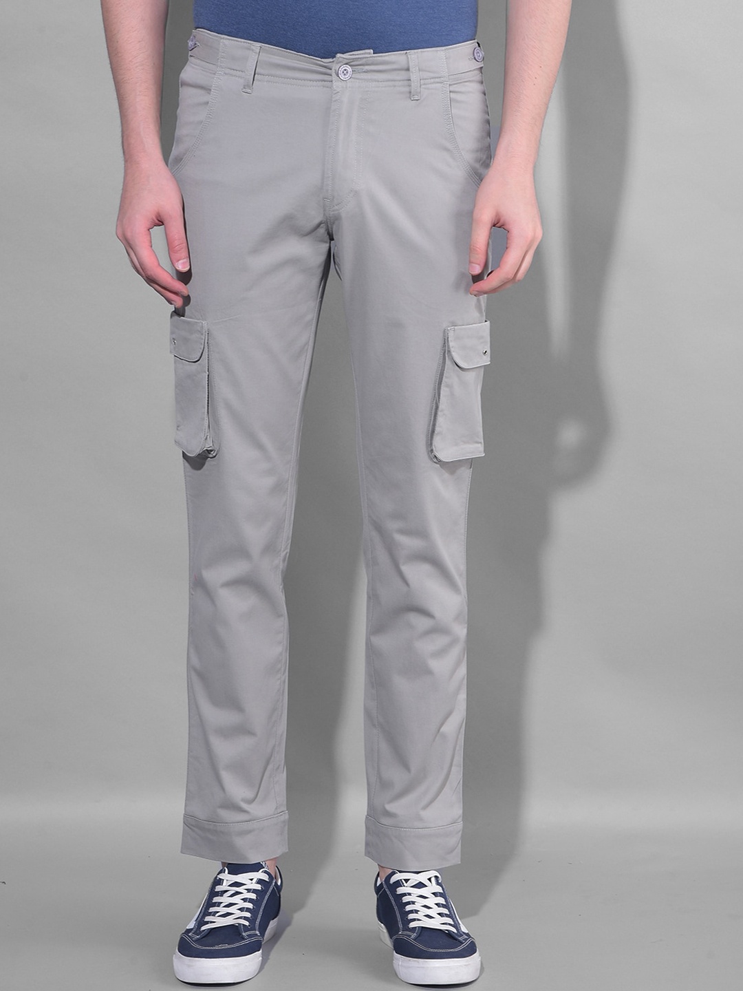 

Canary London Men Smart Slim Fit Wrinkle Free Cotton Cargos Trousers, Grey