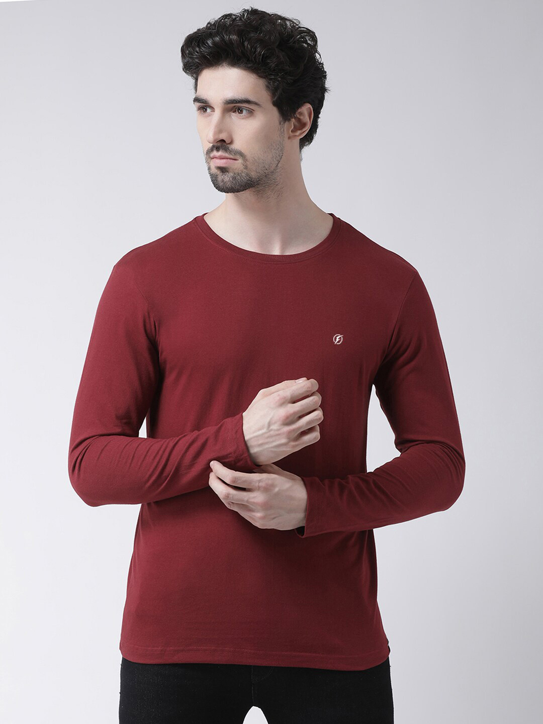

Friskers Long Sleeves Pure Cotton Slim Fit T-shirt, Maroon