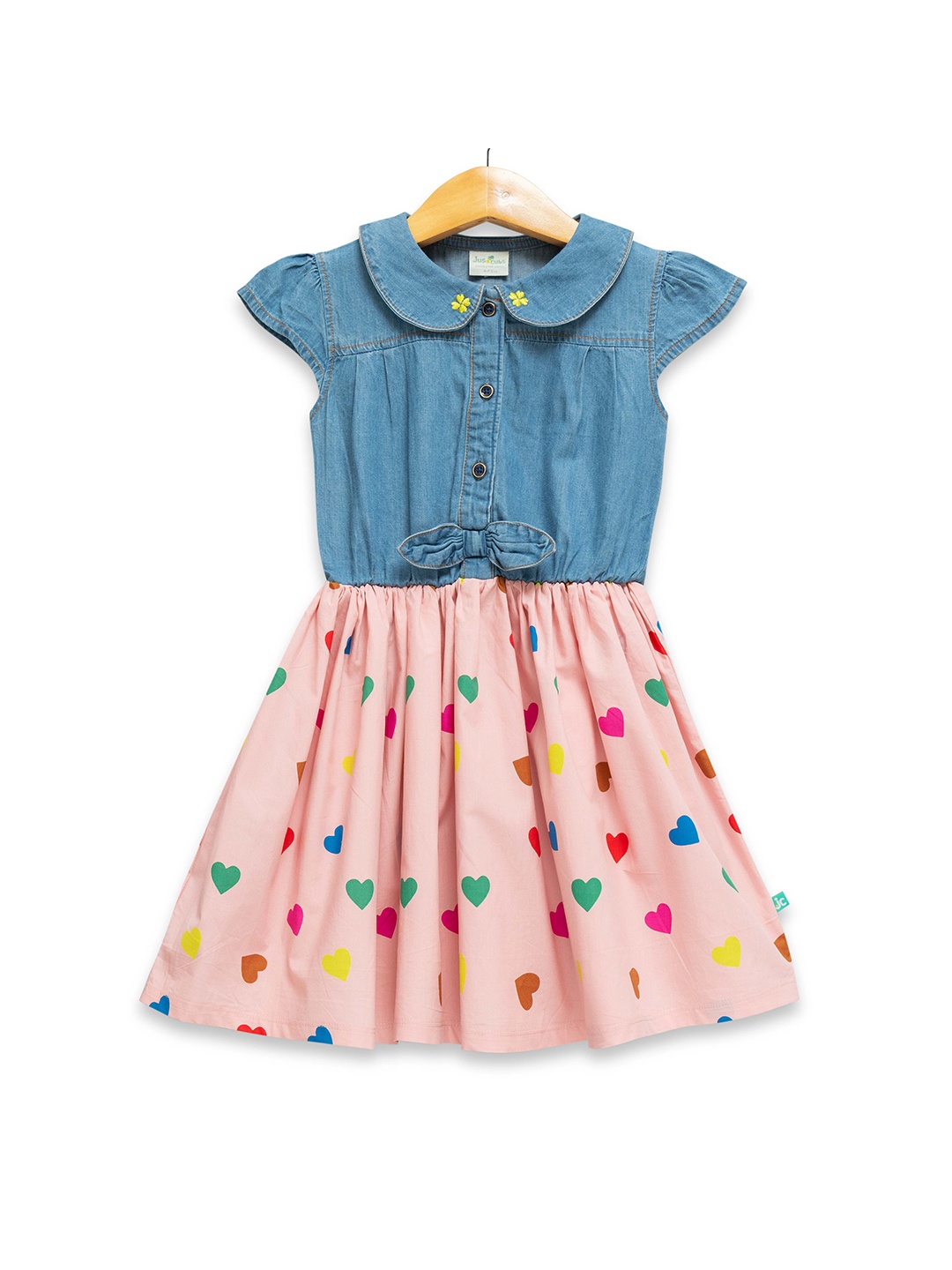 

JusCubs Girls Floral Printed Peter Pan Collar Cap Sleeves Cotton Fit & Flare Dress, Pink