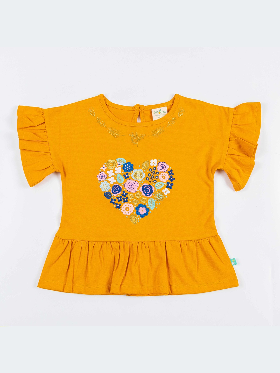 

JusCubs Girls Floral Embroidered Cotton T-shirt, Mustard