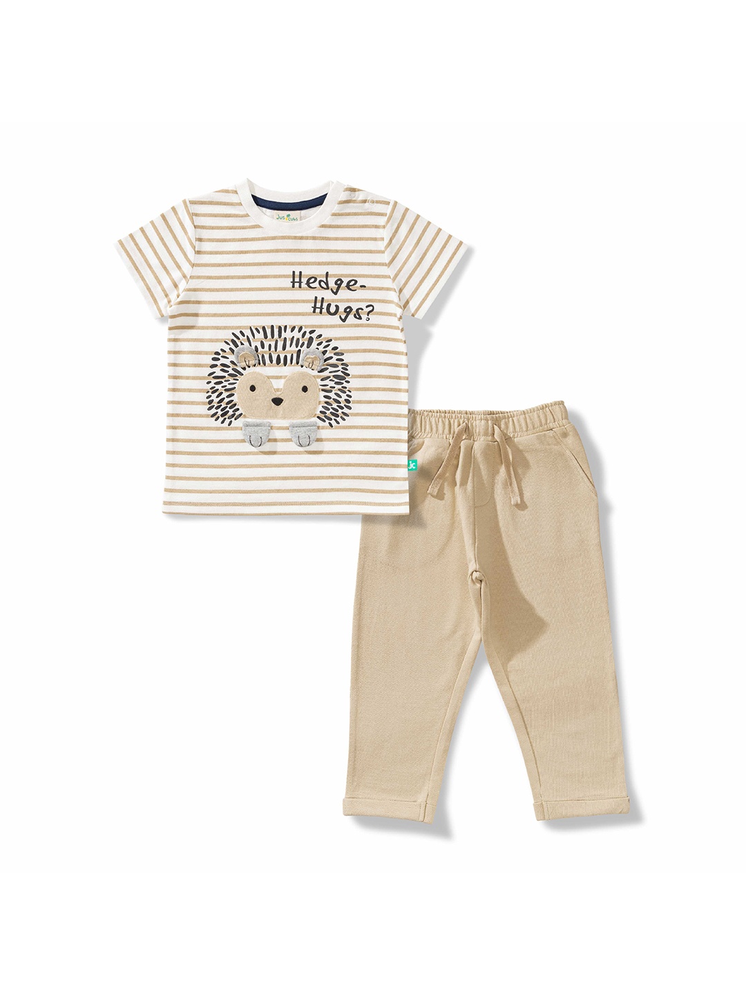 

JusCubs Boys Striped Pure Cotton T-shirt With Trousers, Off white