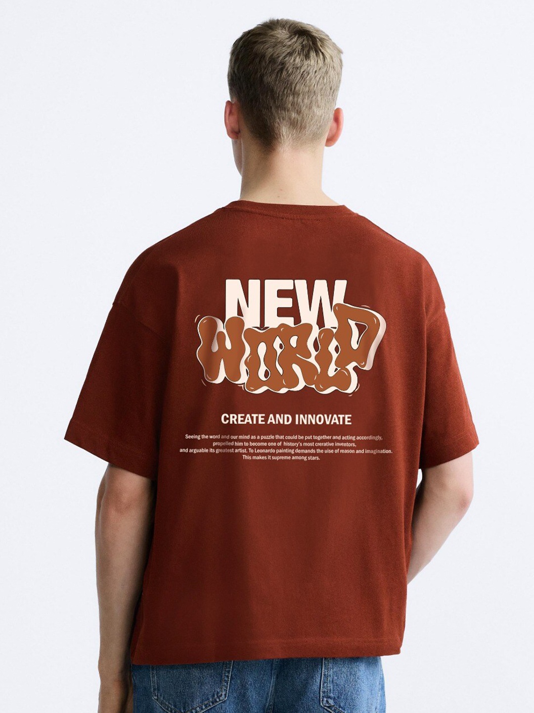 

MISCHIEF MONKEY Typography Cotton T-shirt, Coffee brown