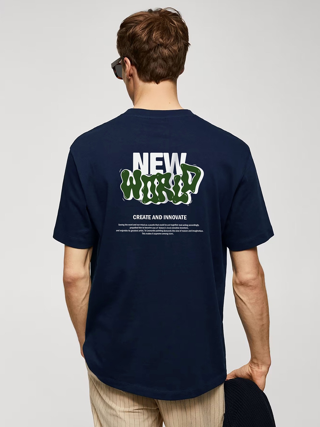

MISCHIEF MONKEY Typography Printed Cotton T-shirt, Navy blue