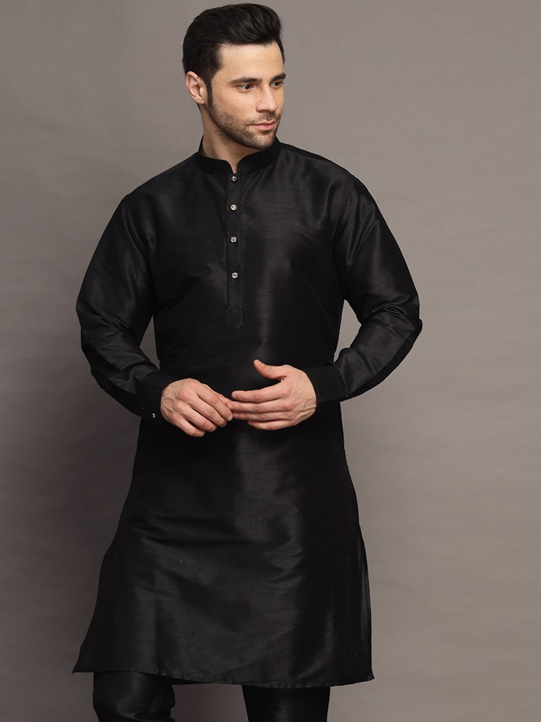 

Utsav Fashion Art Silk Mandarin Collar Kurta, Black