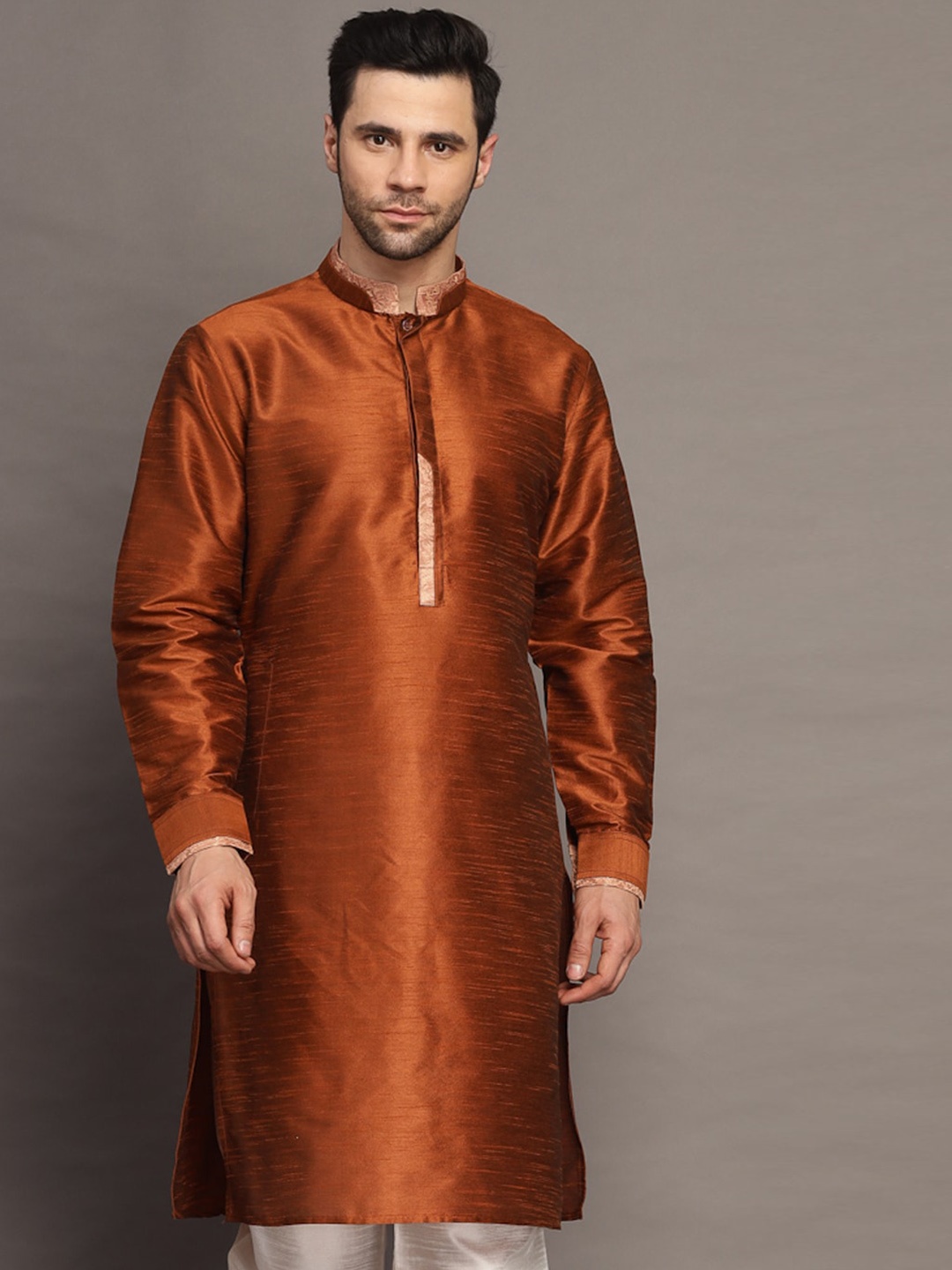 

Utsav Fashion Art Silk Mandarin Collar Kurta, Copper