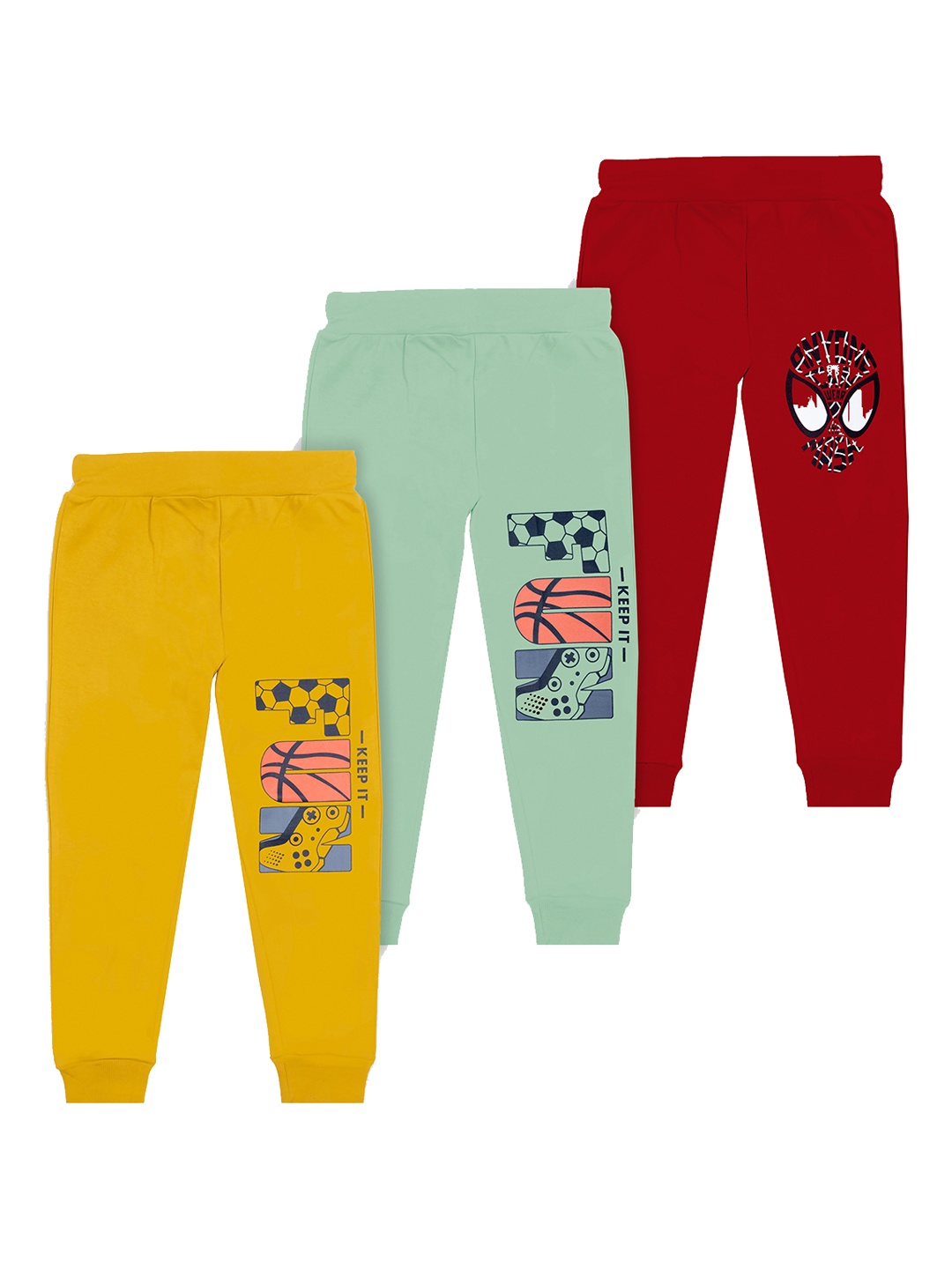 

BAESD Boys Pack Of 3 Graphic Printed Cotton Joggers, Yellow